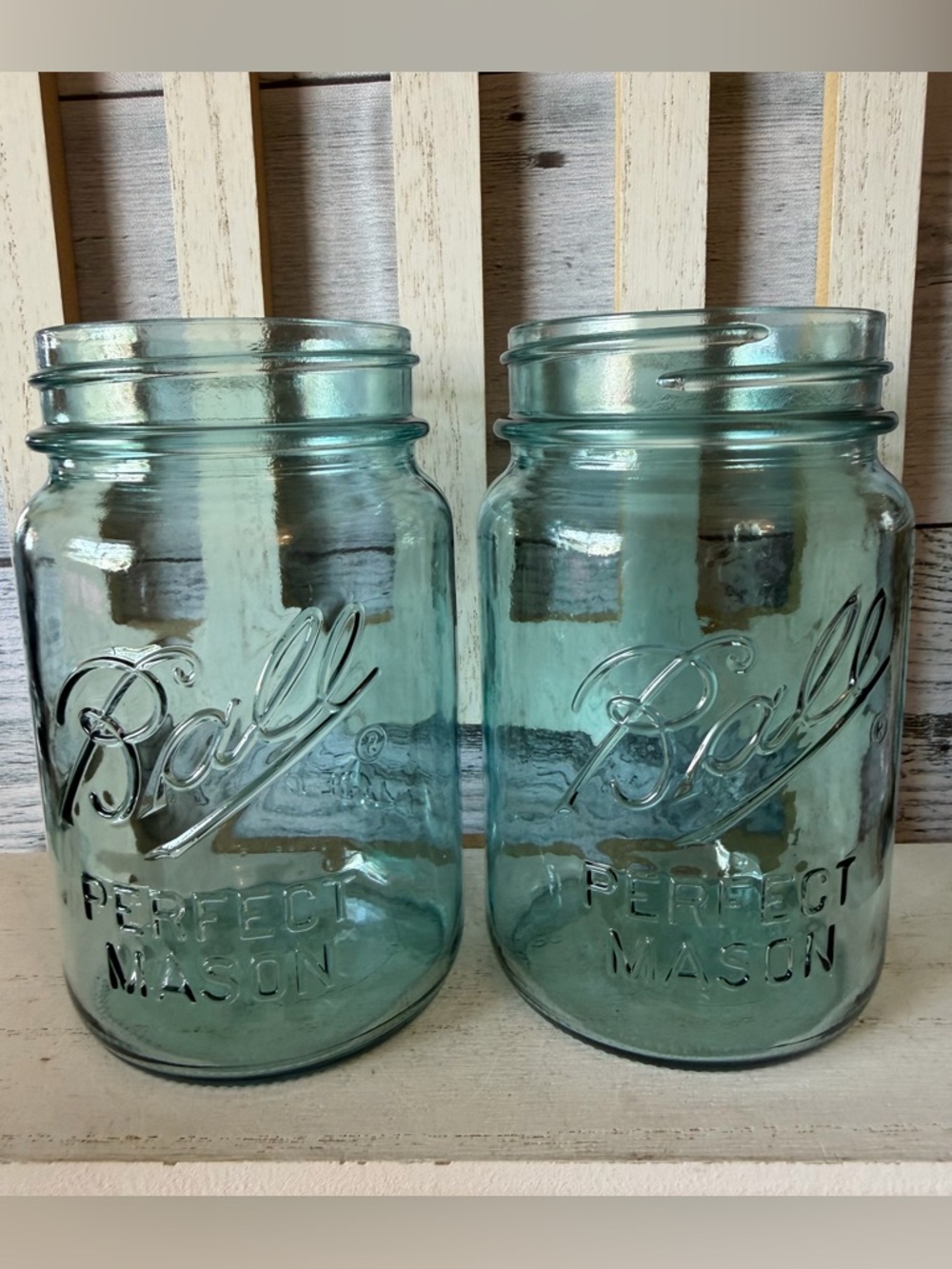 BALL Blue Perfect Mason Jars Pint Size Set X 2 Made In The USA Regular Mouth Jar